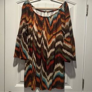 Yahada Abstract Print Stretch Bell Sleeve Short Dress L